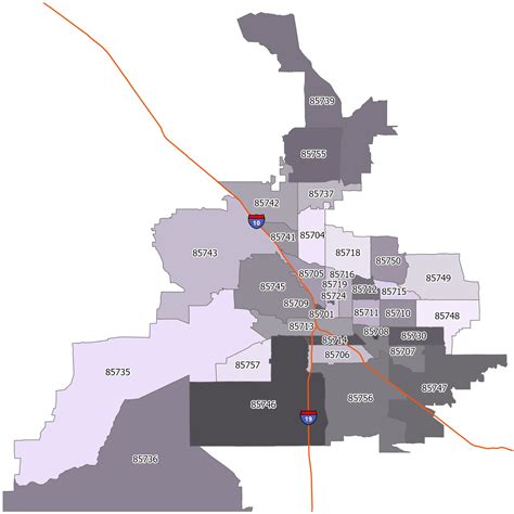 MAP Zip Code Map Of Tucson